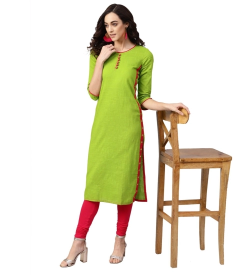 Generic Women's Casual 3/4 th Sleeve Mirror Work Cotton Slub Kurti (Green)