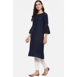 Generic Women's Casual Bell Sleeves Solid Cotton Slub Kurti (Blue) Generic Women's Casual Bell Sleeves Solid Cotton Slub Kurti (Blue)