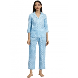 Generic Women's Casual 3/4 th Sleeve Floral Printed Rayon Shirt With Pyjama Pant Night Suit Set (Blue) Generic Women's Casual 3/4 th Sleeve Floral Printed Rayon Shirt With Pyjama Pant Night Suit Set (Blue)
