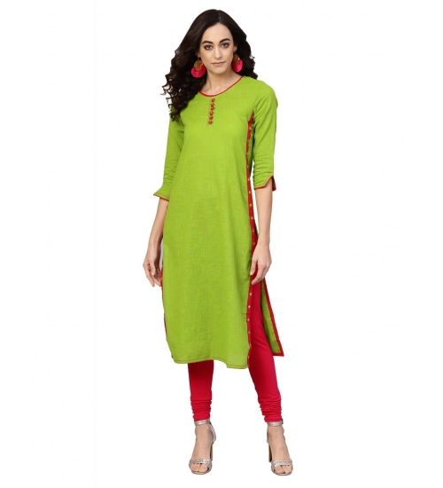 Generic Women's Casual 3/4 th Sleeve Mirror Work Cotton Slub Kurti (Green)