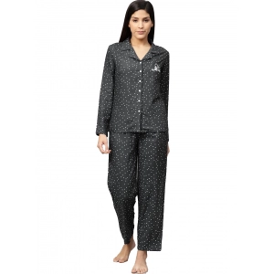 Generic Women's Casual Full Sleeves Polka Dot Printed Rayon Shirt With Pyjama Pant Night Suit Set (Grey) Generic Women's Casual Full Sleeves Polka Dot Printed Rayon Shirt With Pyjama Pant Night Suit Set (Grey)