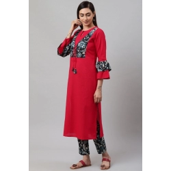 Women's Casual Bell Sleeves Floral Printed Cotton Kurti Set (Rani Pink) Women's Casual Bell Sleeves Floral Printed Cotton Kurti Set (Rani Pink)