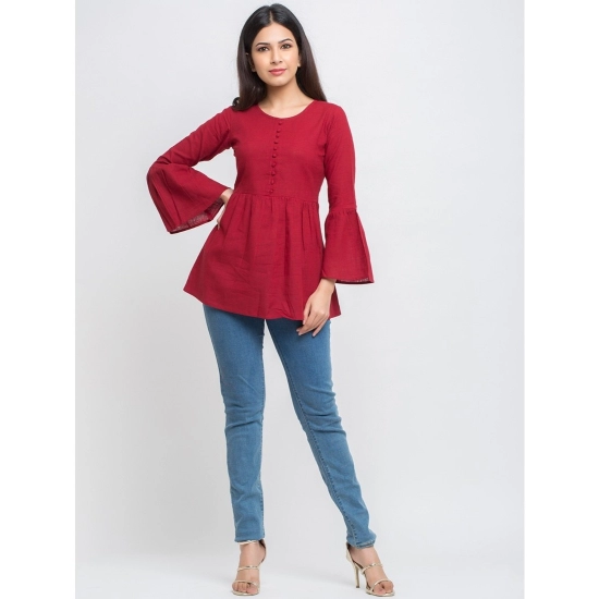 Generic Women's Casual Bell Sleeves Solid Cotton Top (Maroon) Generic Women's Casual Bell Sleeves Solid Cotton Top (Maroon)