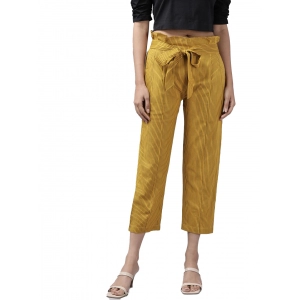 Generic Women's Casual Printed Cotton Flex Trouser Pant (Mustard)