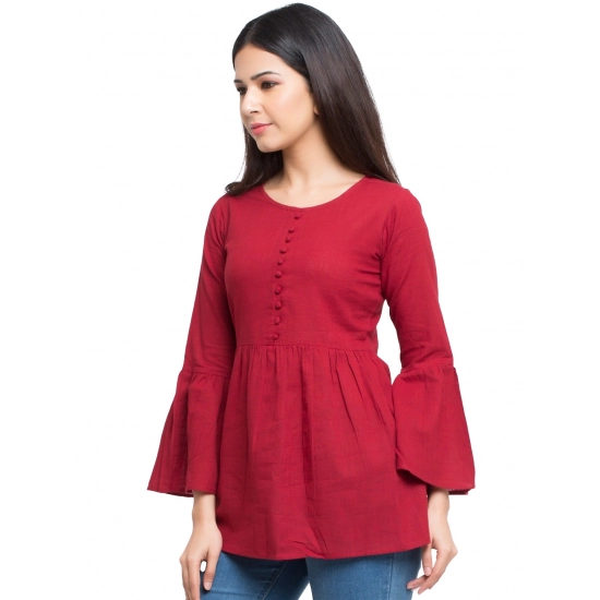 Generic Women's Casual Bell Sleeves Solid Cotton Top (Maroon) Generic Women's Casual Bell Sleeves Solid Cotton Top (Maroon)