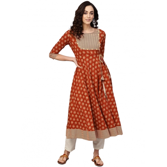 Generic Women's Casual 3/4 th Sleeve Floral Printed Cotton Slub Kurti (Brown) Generic Women's Casual 3/4 th Sleeve Floral Printed Cotton Slub Kurti (Brown)