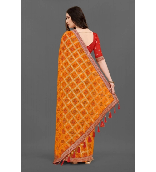 Generic Women's Soft Silk Printed Saree With Unstitched Blouse (Mustard, 5-6 Mtrs)