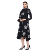 Generic Women's Cotton Blend Floral Full Sleeves Dress (Black)