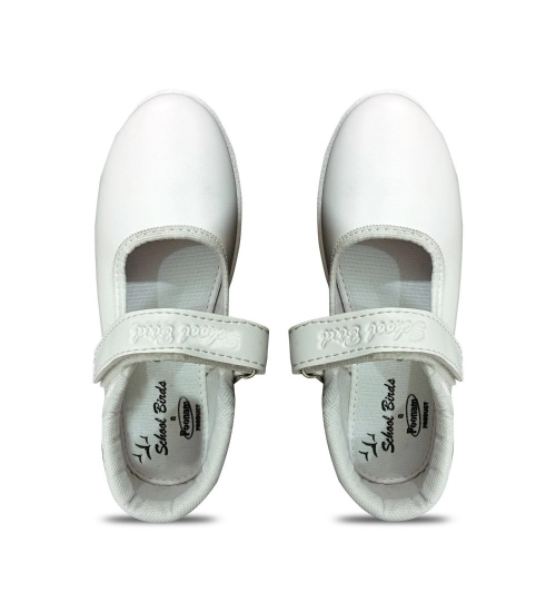Generic Girls Rexine Ox-Ankle Velcro Closure School Shoe (White)