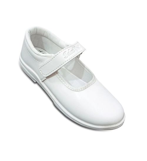 Generic Girls Rexine Ox-Ankle Velcro Closure School Shoe (White)