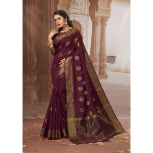 Generic Women's Chanderi Cotton Printed Saree With Unstitched Blouse (Maroon, 5-6 Mtrs)