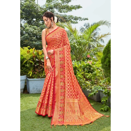 Generic Women's Organza Printed Saree With Unstitched Blouse (Red, 5-6 Mtrs) Generic Women's Organza Printed Saree With Unstitched Blouse (Red, 5-6 Mtrs)
