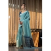 Generic Women's Mulmul Cotton Printed Saree With Unstitched Blouse (Blue, 5-6 Mtrs)