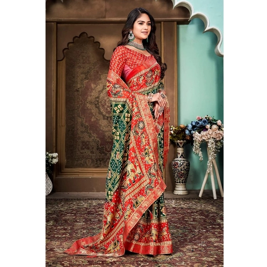 Generic Women's Soft Silk Printed Saree With Unstitched Blouse (Green, 5-6 Mtrs)