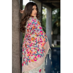 Generic Women's Cotton Printed Saree With Unstitched Blouse (Off-White, 5-6 Mtrs)