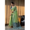 Generic Women's Mulmul Cotton Printed Saree With Unstitched Blouse (Green, 5-6 Mtrs)