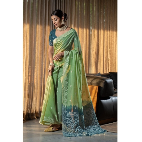 Generic Women's Mulmul Cotton Printed Saree With Unstitched Blouse (Green, 5-6 Mtrs) Generic Women's Mulmul Cotton Printed Saree With Unstitched Blouse (Green, 5-6 Mtrs)