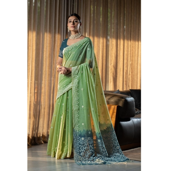 Generic Women's Mulmul Cotton Printed Saree With Unstitched Blouse (Green, 5-6 Mtrs) Generic Women's Mulmul Cotton Printed Saree With Unstitched Blouse (Green, 5-6 Mtrs)