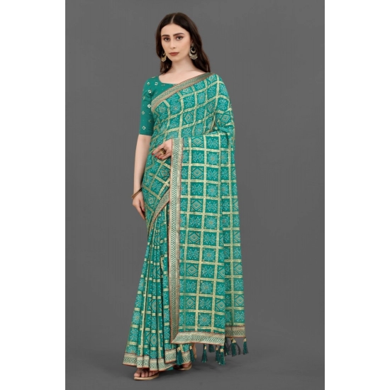 Generic Women's Soft Silk Printed Saree With Unstitched Blouse (Rama, 5-6 Mtrs)