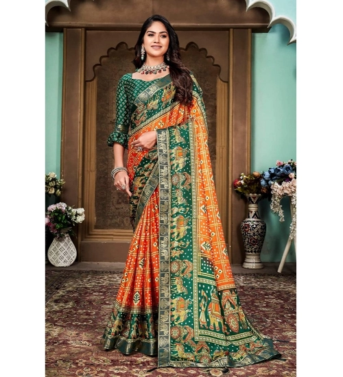 Generic Women's Soft Silk Printed Saree With Unstitched Blouse (Orange, 5-6 Mtrs)