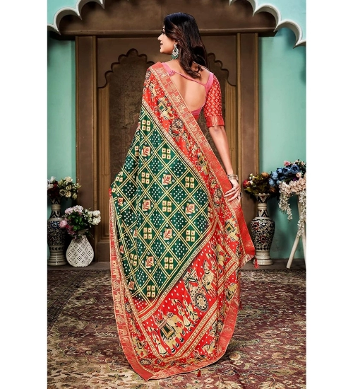 Generic Women's Soft Silk Printed Saree With Unstitched Blouse (Green, 5-6 Mtrs)