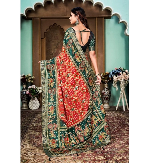 Generic Women's Soft Silk Printed Saree With Unstitched Blouse (Red, 5-6 Mtrs)