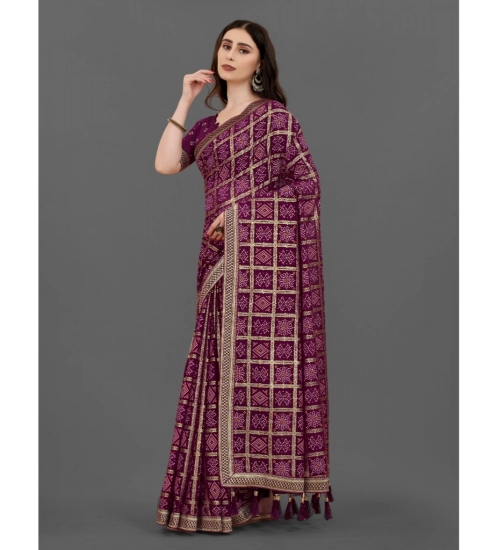 Generic Women's Soft Silk Printed Saree With Unstitched Blouse (Magenta, 5-6 Mtrs)