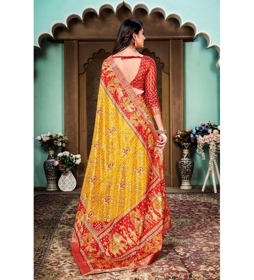 Generic Women's Soft Silk Printed Saree With Unstitched Blouse (Yellow, 5-6 Mtrs)