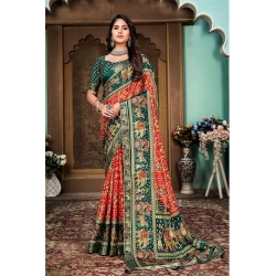 Generic Women's Soft Silk Printed Saree With Unstitched Blouse (Red, 5-6 Mtrs)