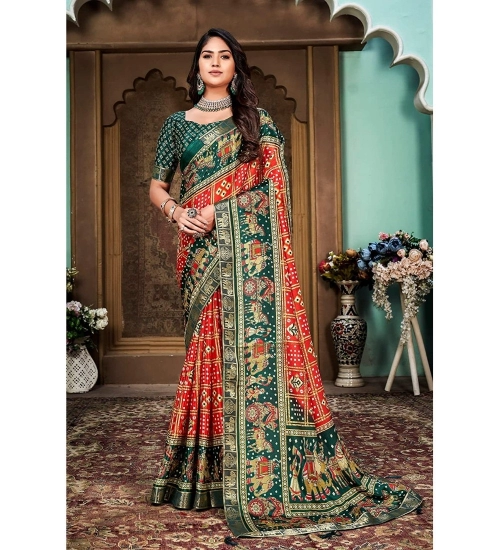 Generic Women's Soft Silk Printed Saree With Unstitched Blouse (Red, 5-6 Mtrs)