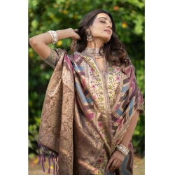 Generic Women's Organza Printed Saree With Unstitched Blouse (Wine, 5-6 Mtrs)