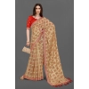 Generic Women's Soft Silk Printed Saree With Unstitched Blouse (Beige, 5-6 Mtrs)