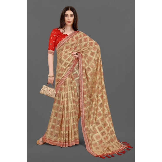 Generic Women's Soft Silk Printed Saree With Unstitched Blouse (Beige, 5-6 Mtrs) Generic Women's Soft Silk Printed Saree With Unstitched Blouse (Beige, 5-6 Mtrs)
