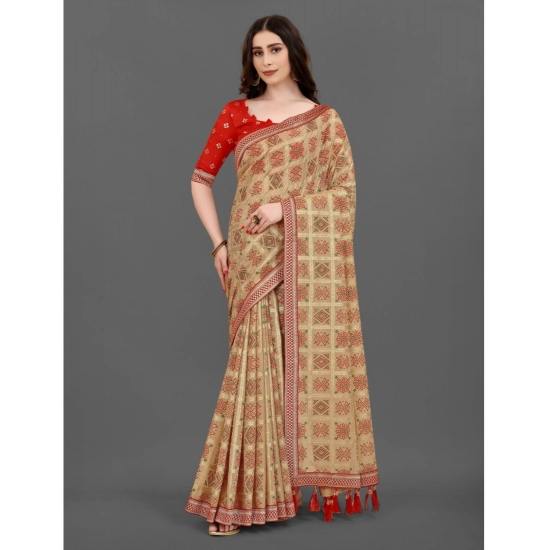 Generic Women's Soft Silk Printed Saree With Unstitched Blouse (Beige, 5-6 Mtrs) Generic Women's Soft Silk Printed Saree With Unstitched Blouse (Beige, 5-6 Mtrs)