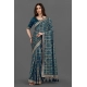 Generic Women's Soft Silk Printed Saree With Unstitched Blouse (Teal, 5-6 Mtrs)