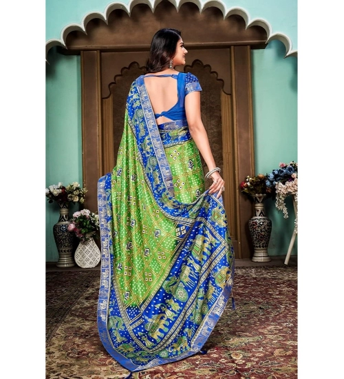 Generic Women's Soft Silk Printed Saree With Unstitched Blouse (Green, 5-6 Mtrs)