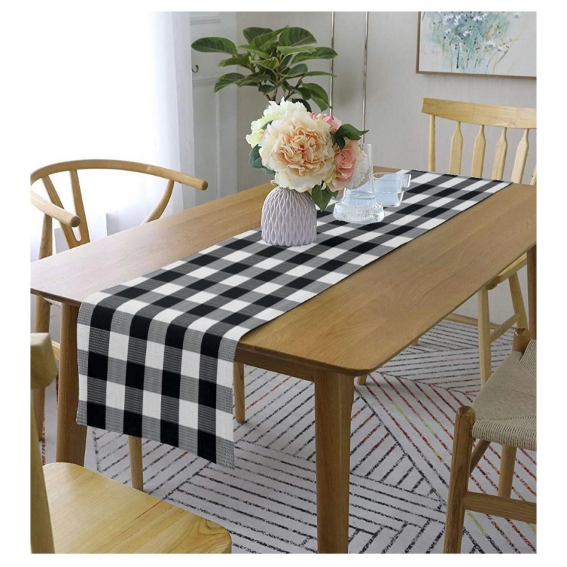 Generic Checked Cotton Table Runners (Black)
