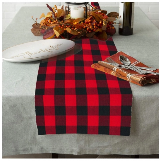 Generic Checked Cotton Table Runners (Red &amp; Black)