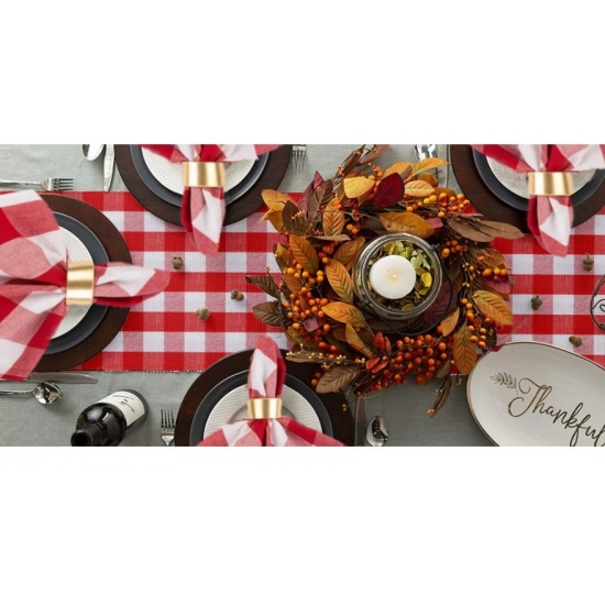 Generic Checked Cotton Table Runners (Red)