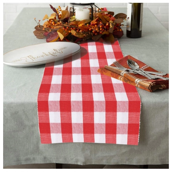 Generic Checked Cotton Table Runners (Red)