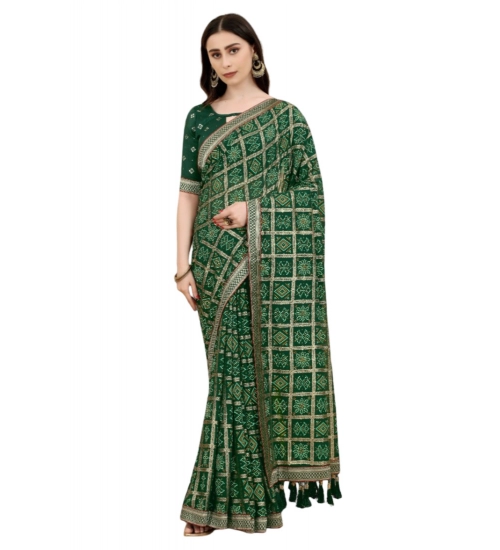 Generic Women's Soft Silk Printed Saree With Unstitched Blouse (Green, 5-6 Mtrs)