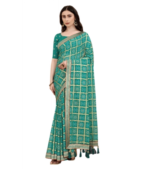Generic Women's Soft Silk Printed Saree With Unstitched Blouse (Rama, 5-6 Mtrs)