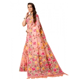 Generic Women's Cotton Printed Saree With Unstitched Blouse (Pink, 5-6 Mtrs)