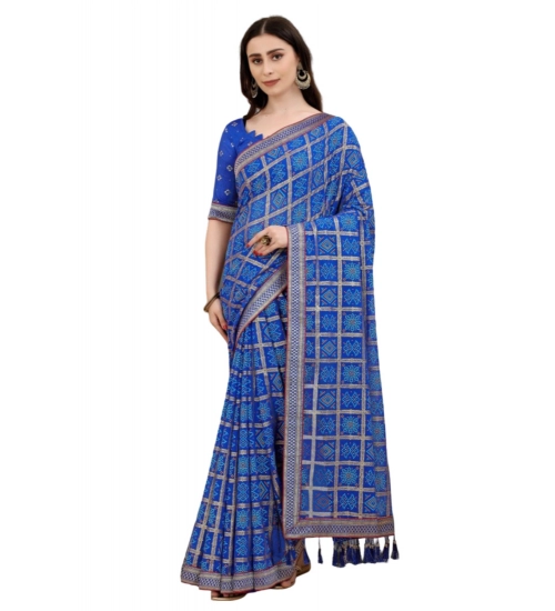 Generic Women's Soft Silk Printed Saree With Unstitched Blouse (Blue, 5-6 Mtrs)