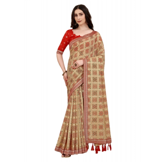 Generic Women's Soft Silk Printed Saree With Unstitched Blouse (Beige, 5-6 Mtrs) Generic Women's Soft Silk Printed Saree With Unstitched Blouse (Beige, 5-6 Mtrs)