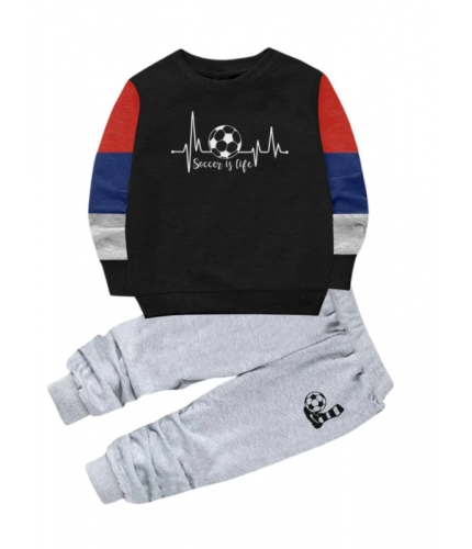 Generic Boy's Casual Full Sleeve Printed Cotton T Shirt With Pant (Black)