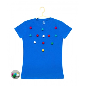 Generic Girl's Casual Short Sleeve Pom Pom Balls Cotton T Shirt (Royal Blue)