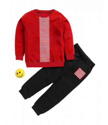Generic Boy's Casual Full Sleeve Printed Cotton T Shirt With Pant (Red)