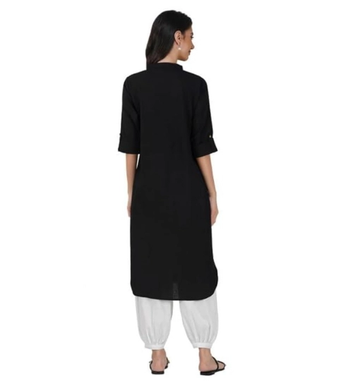 Generic Women's Casual Cotton Solid 3-4 Sleeve Kurti (Black)