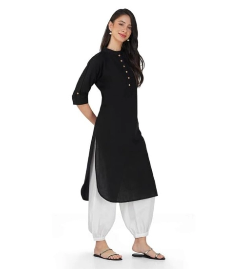 Generic Women's Casual Cotton Solid 3-4 Sleeve Kurti (Black)